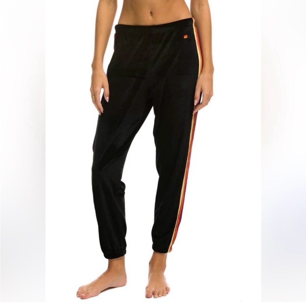 Aviator Nation Velvet Rainbow Stripe Sweatpants Navy Size Small